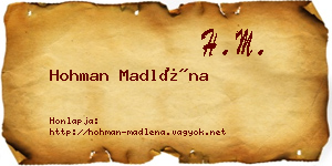 Hohman Madléna névjegykártya